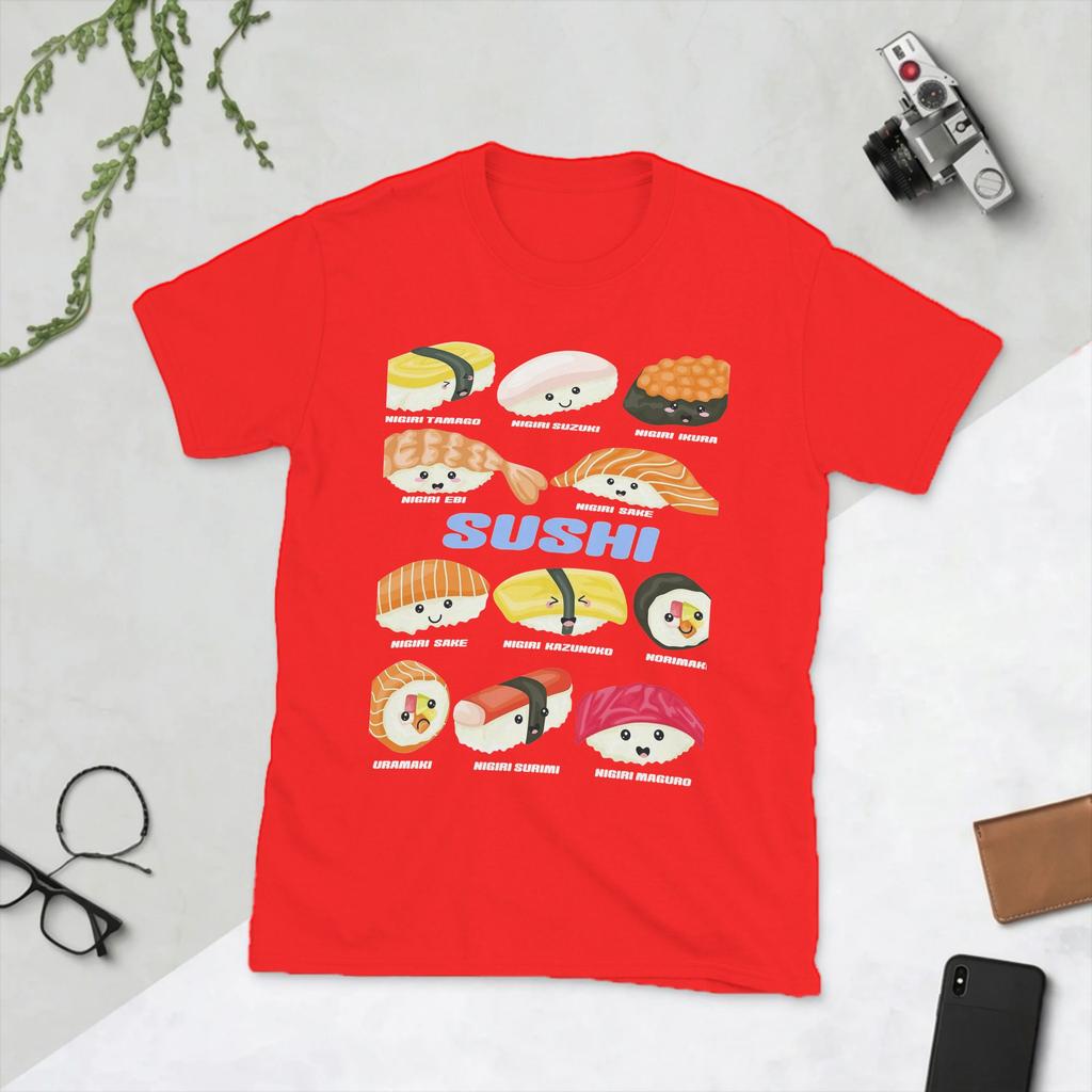 Novelty Cute Kawaii Sushi Unisexga Funny TShirt for Unisex Round Neck Pure Cotton T Shirt Short Sleeve Tee Shirt Printing Tops