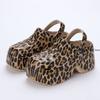 Fashion Leopard Thick Bottom Clogs for Women Closed Toe Chunky Platform Sandals Woman Summer 2025 Super High Wedge Heel Slippers Female