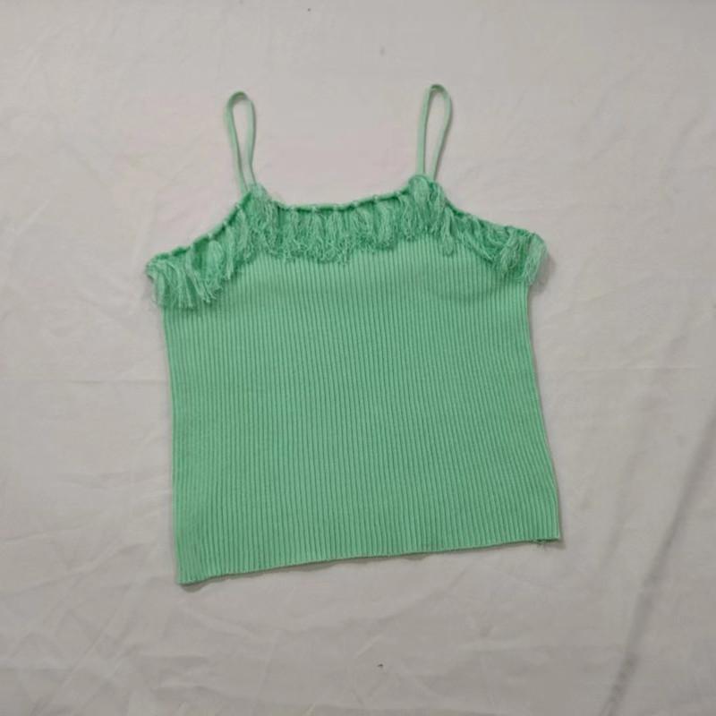 

Новый летний сексуальный топ-майка с бахромой по краю выреза, облегающий и слегка приталенный, вязаный на бретелях, для женщин One size