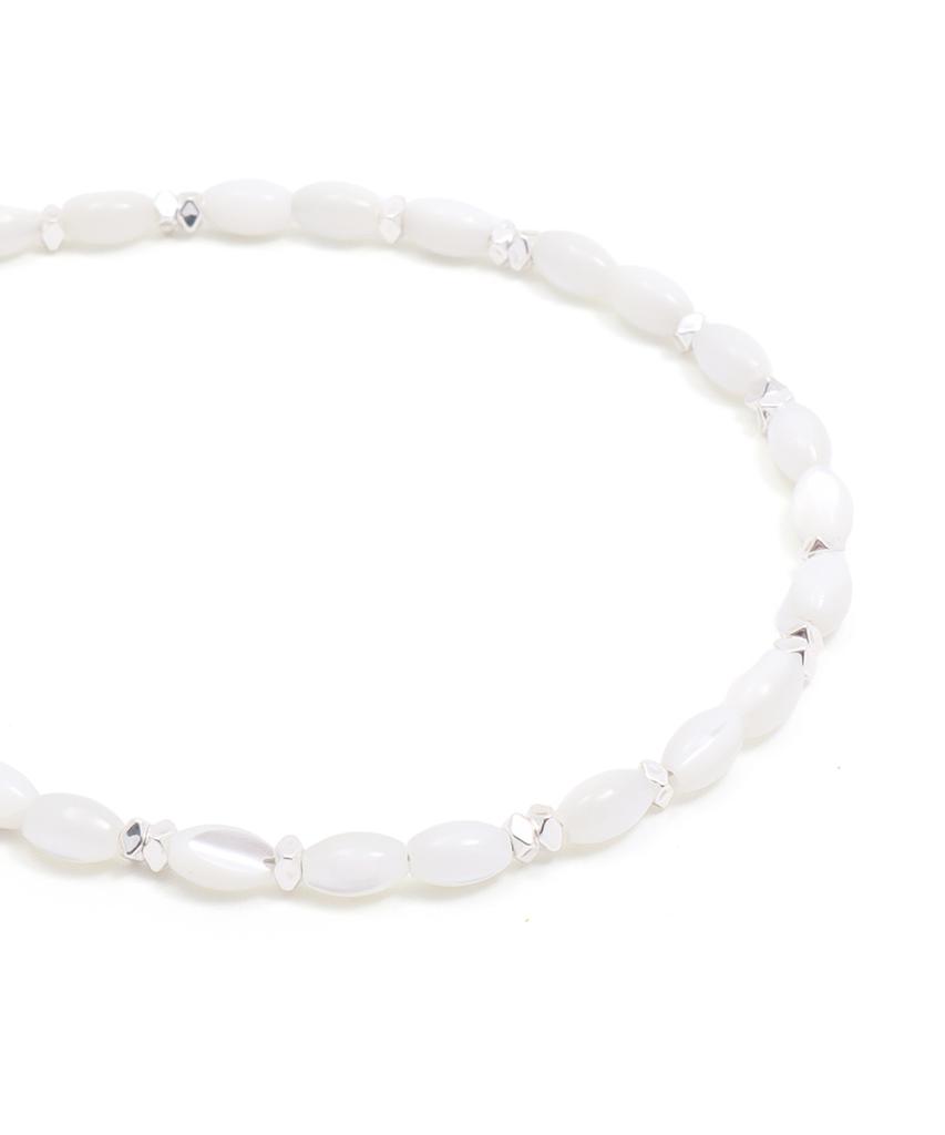 Polalita White Oval Mother-Of-Pearl & Silver Point Bracelet (Plt-Br-109_Wt)
