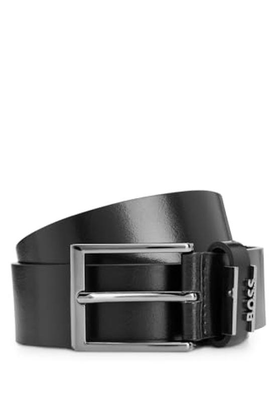 [BOSS] Italian Leather Belt, Satin Gunmetal, Metal Parts, Men's, Size 90, Black
