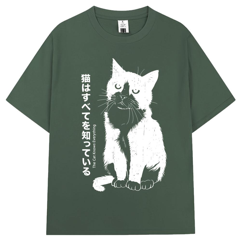 Japanese Style Funny Black Kawaii Cat Anime T Shirts Men Women Trendy Vintage Harajuku Tshirt Oversized Cotton Tees Streetwear