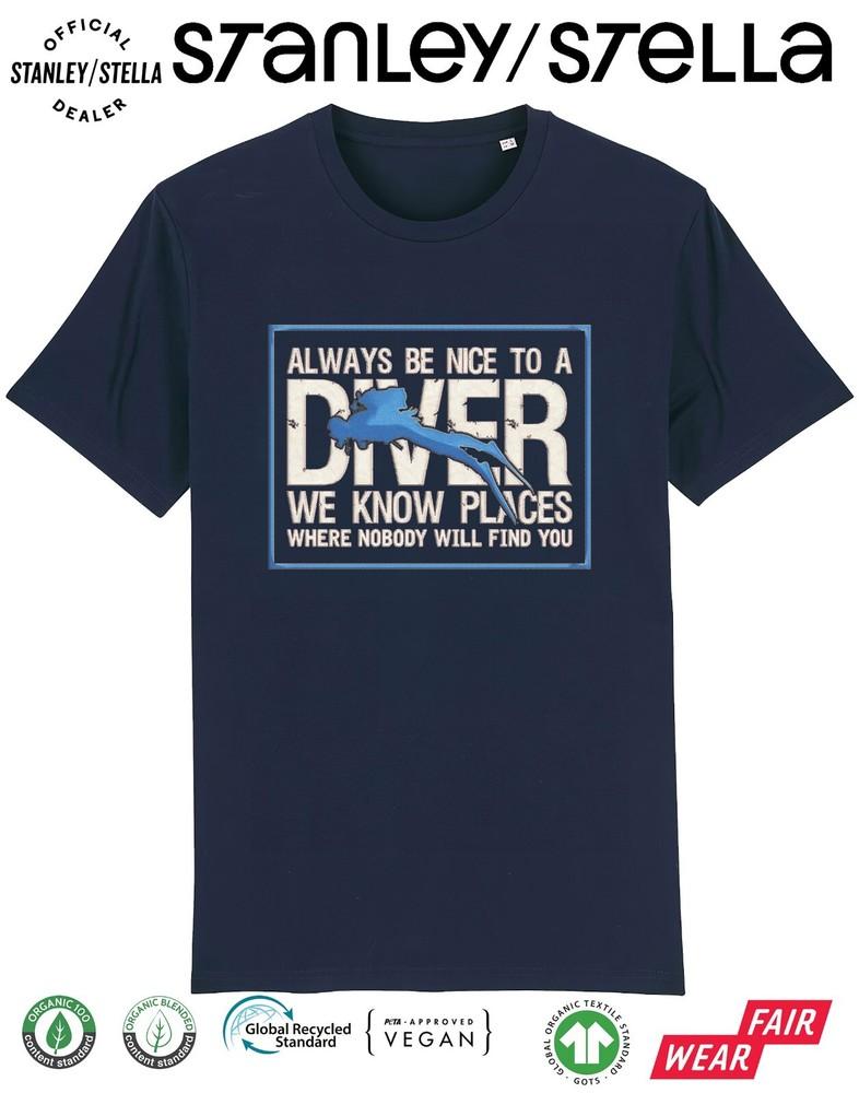 

Мужская футболка для дайвинга Всегда будьте добры к дайверу Смешное снаряжение для дайвинга M