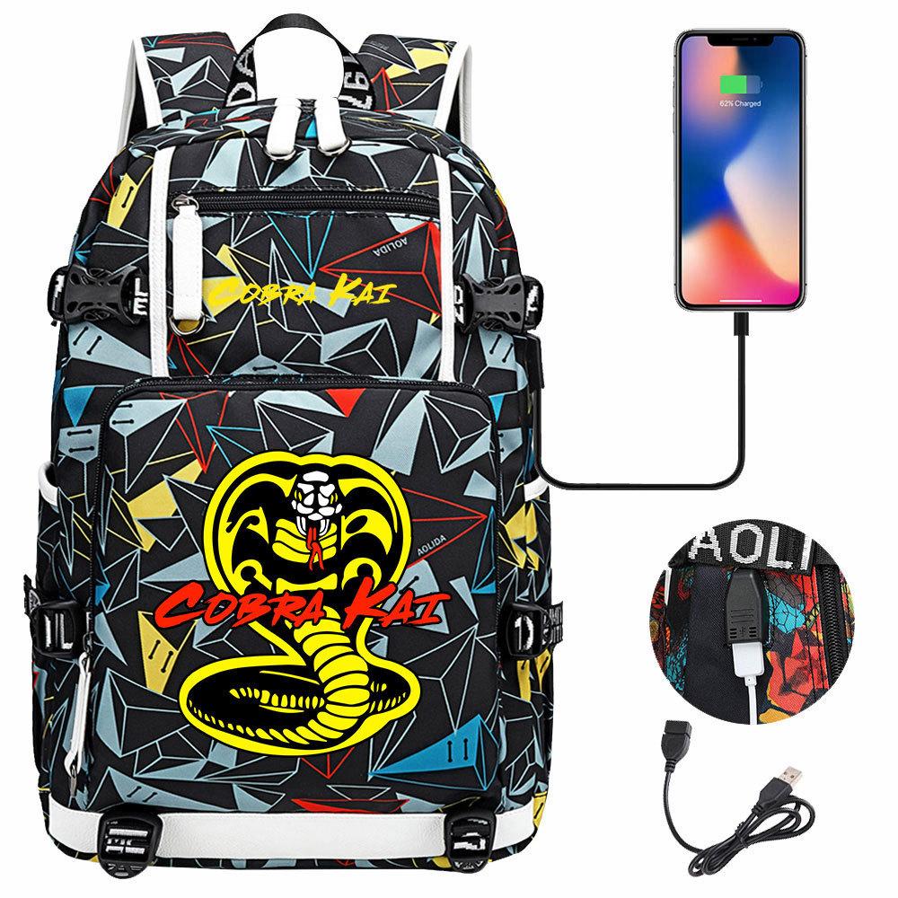 American Drama Cobra Print USB Teen Student Schoolbag Men and Women Leisure Large Capacity Travel Backpack