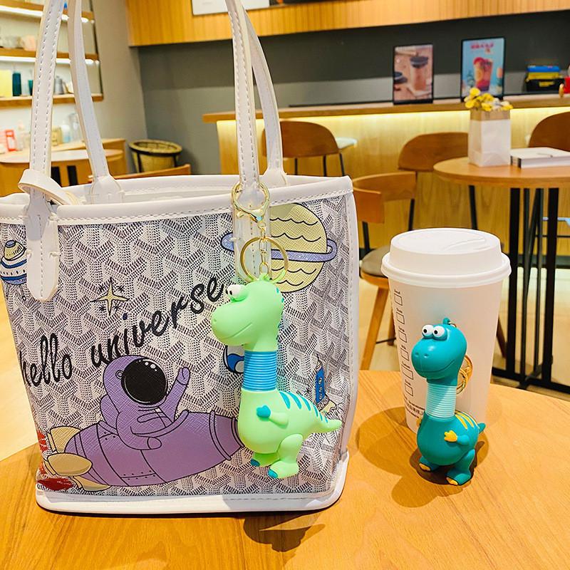 Adorable Cartoon Dinosaur Keychain Retractable Spring Pvc Toy For Kids And Couples