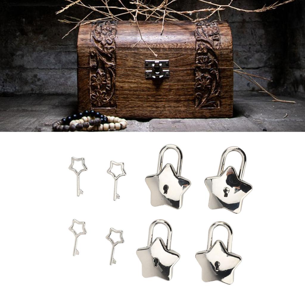 4 Set Treasure Chest Padlock   Metal Diary Book Jewelry Box Decorative Lock with Key S007 Five Pointed Star Shaped