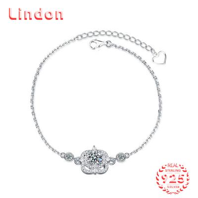 Lindon Women Moissanite Zircon 925 Sterling Silver Šperky Geometrické korálky Řetízkový náramek Módní jemný svatební dárek pro přítelkyni