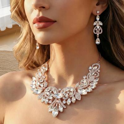 Fashion Suit Earrings Necklace Accessories Two-piece Set Luxury Banquet Dress Versatile European and American Exaggerated Style