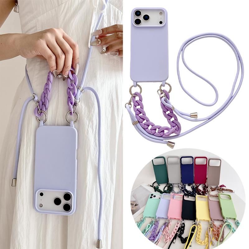 Crossbody Lanyard Strap Acrylic Chain Silicone Case For iPhone 17 Air 17 16 15 14 13 12 11 Pro Max X XR Max 7 8 Plus Samsung S25 S24 23 Ultra Plus