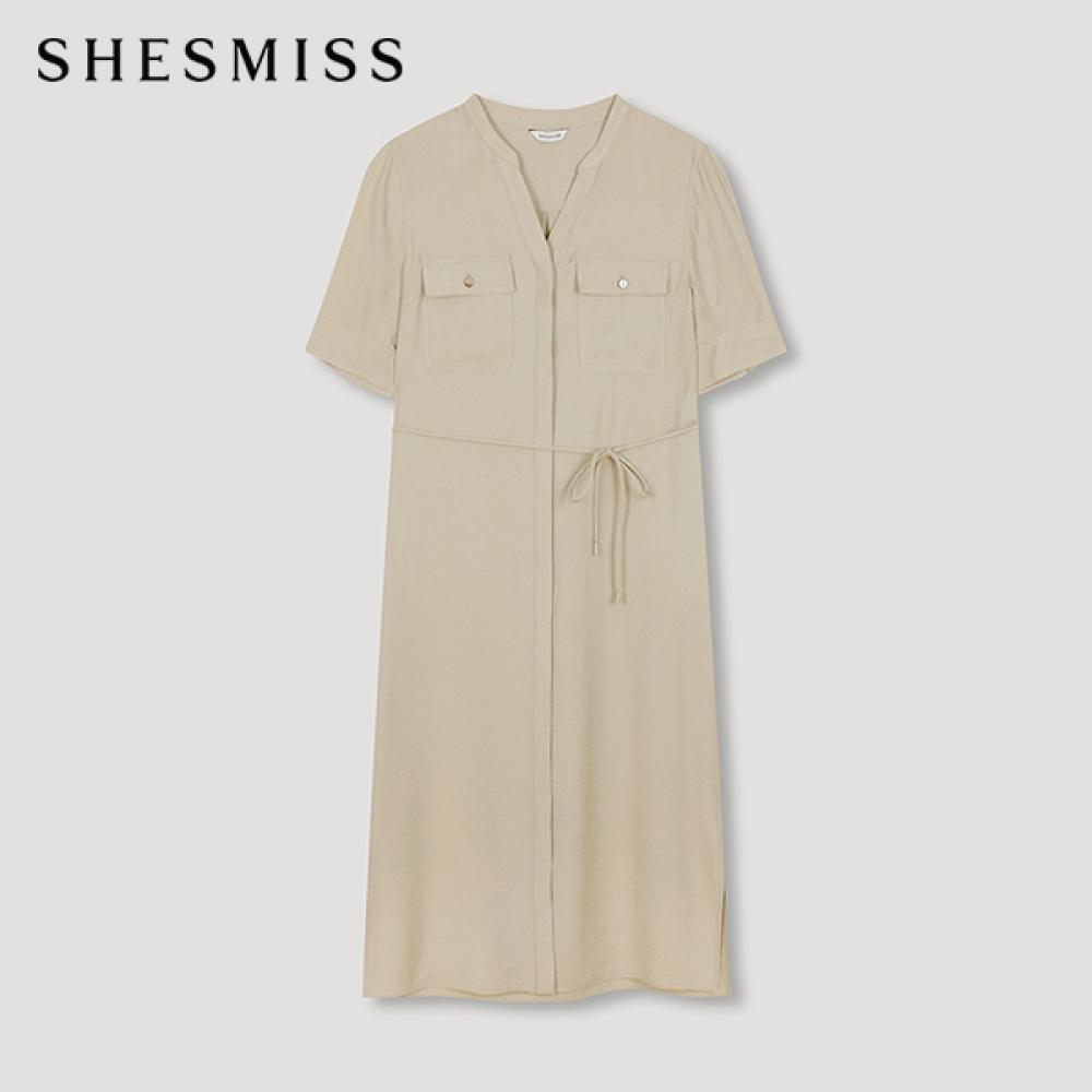 

She S miSS Open Collar Pocket Belted dreSS Swwopn21090 Be beige/55