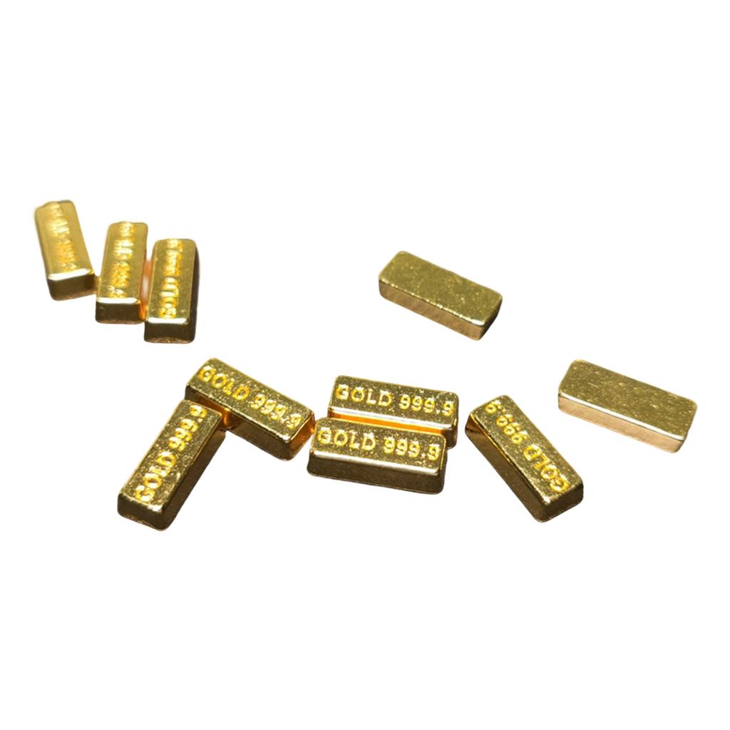 Pack of 10 Miniature Gold Bar Replicas for 1/12 Scale Dollhouse Scenes Metal Collectible Decorations