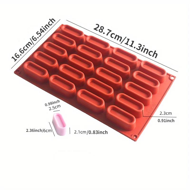 20 Cups Long Strap Silicone Mousse Cake Candy Mould French Dessert 3D Concave Eclair Shape Pastry, Chocolate Ice Cream Soap Mold