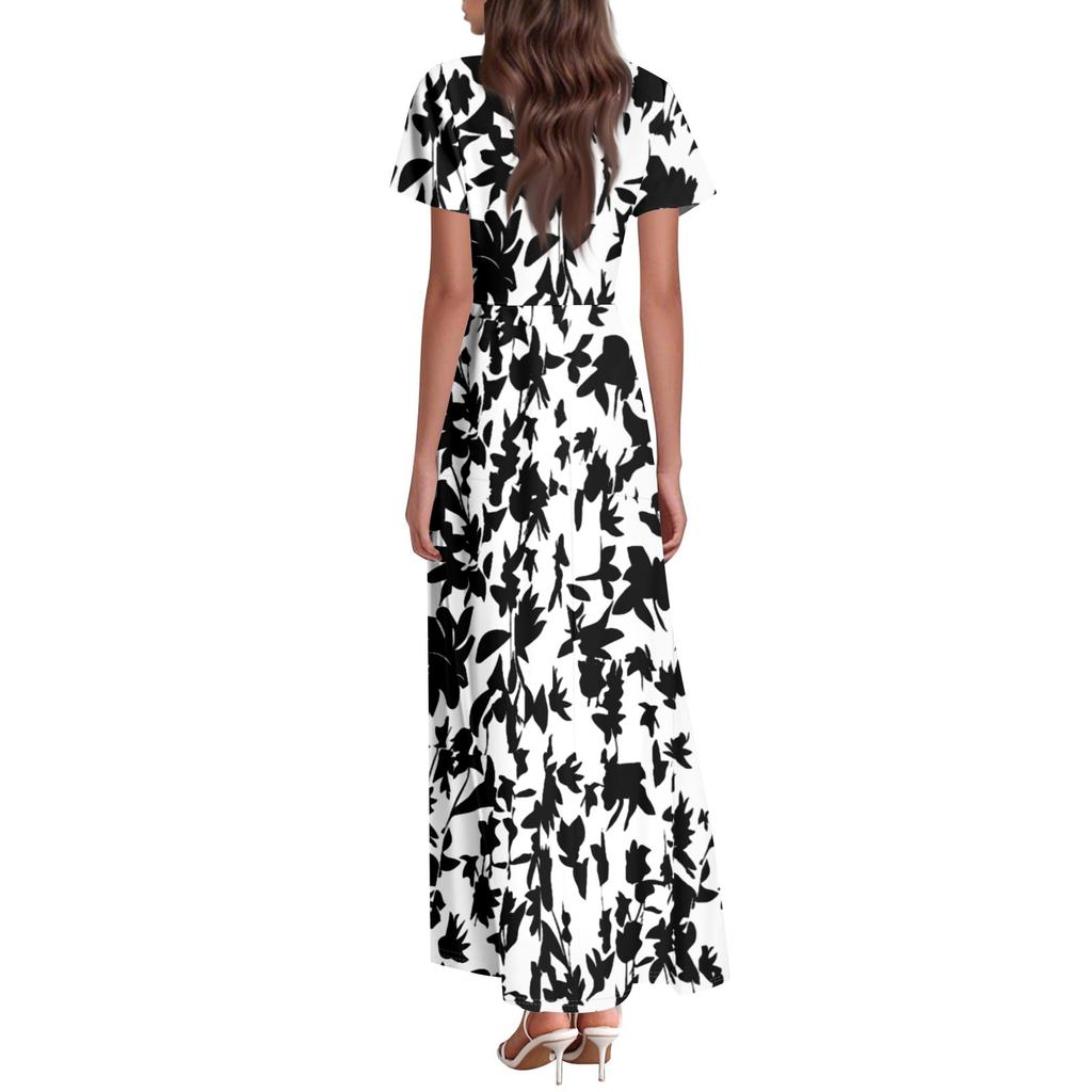 Women's Bohemian Print Casual Round Neck Short Sleeve High Waist Dress Elegant Dress
