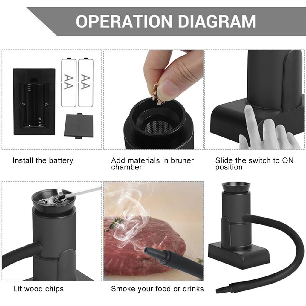 Portable Food Smoker Kit with Wood Chips Battery Powered Cocktail Smoker Indoor Smoke Infuser Household Cooking Smoking Machine