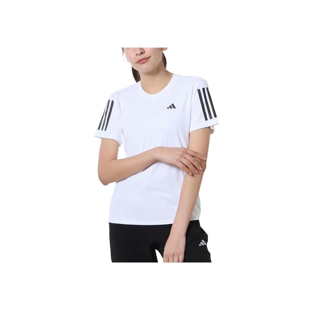 Adidas Own The Run Striped Logo Print Round Neck Short Sleeve Tee Women Tops White IC5189
