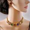 Luxury Atmospheric Water Drop Jewelry Set, Geometric Round Pearl Earrings, Elegant Flower Necklace For Women