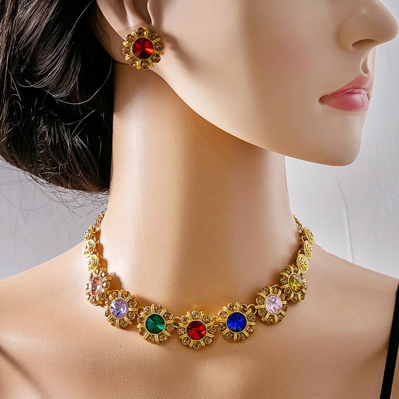 Luxury Atmospheric Water Drop Jewelry Set, Geometric Round Pearl Earrings, Elegant Flower Necklace For Women