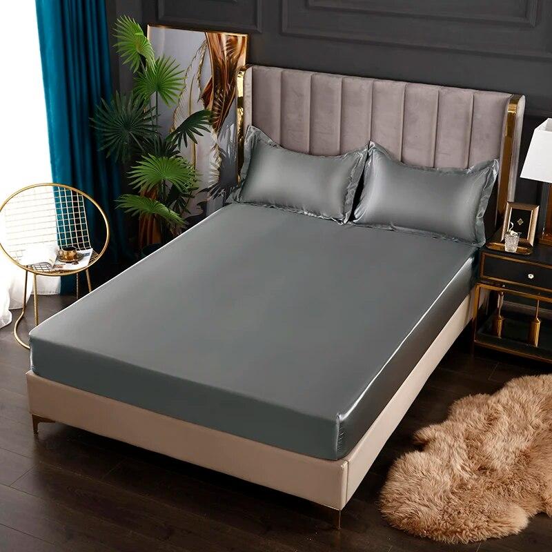 Solid Color Fitted Sheet Satin Rayon High-End Mattress Cover Elastic Band Sheets Sale Bed Sheet