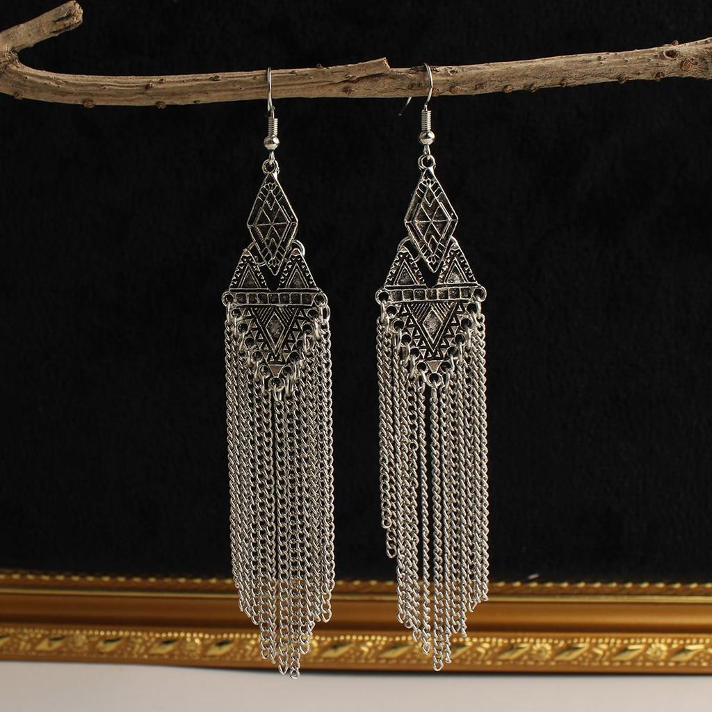 Turquoise Earrings Bohemian Drop Ear Earrings with Tassels, Geometric Alloy, Retro Style, Boastful Ear Accessories