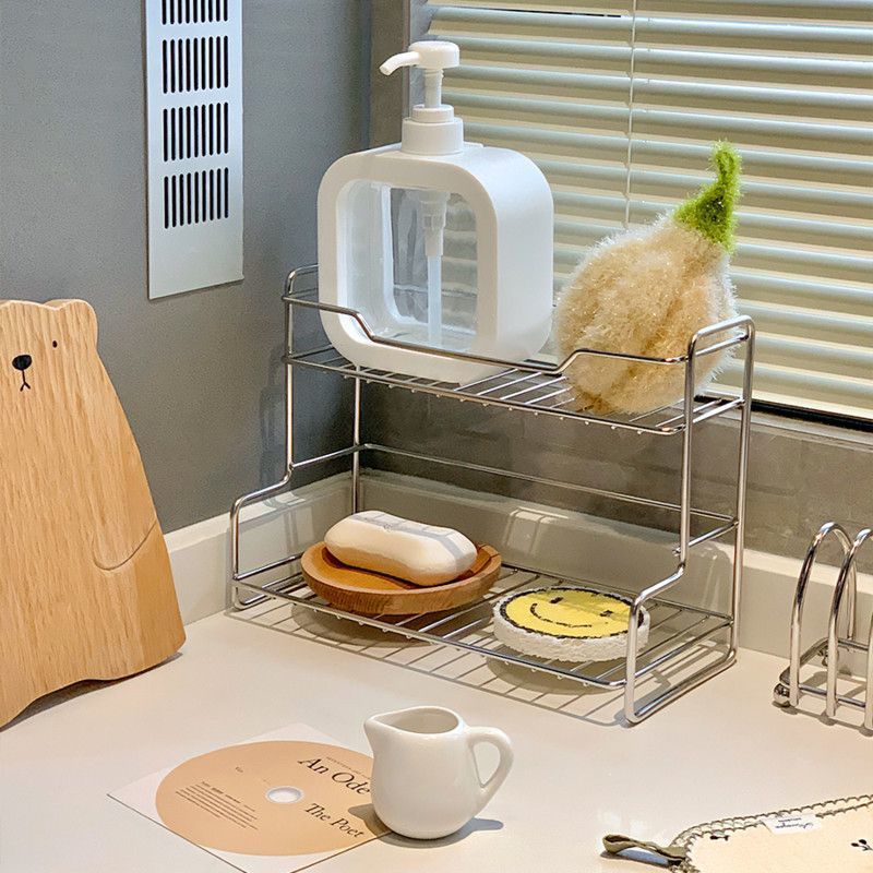 Kitchen double-layer storage rack, spice organizer, bathroom storage rack, multifunctional desktop storage rack