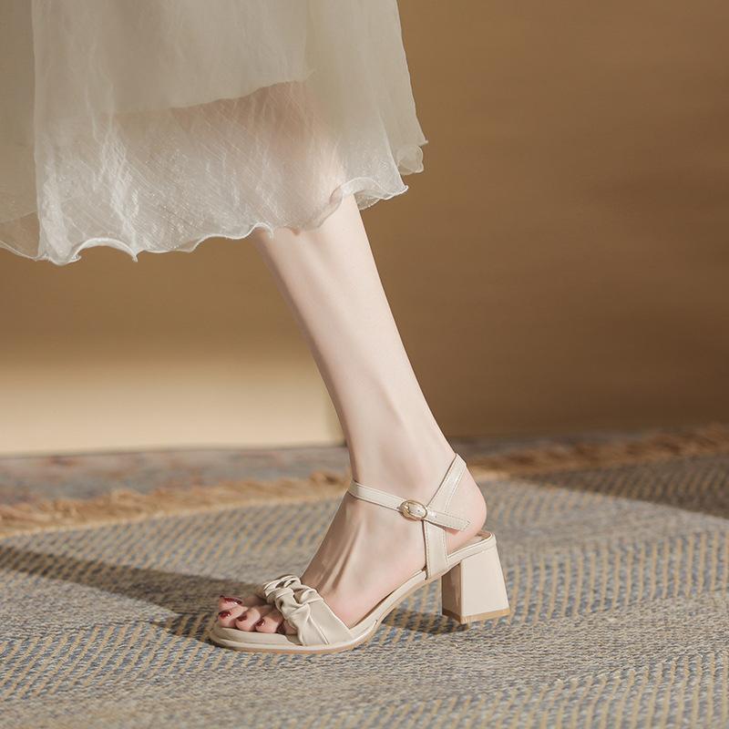Fashion Soft Leather Pleated High Heels Sandals Women Solid Color Sandalias De Mujer Verano 2025 Ladies Elegant Summer Pumps Sandales