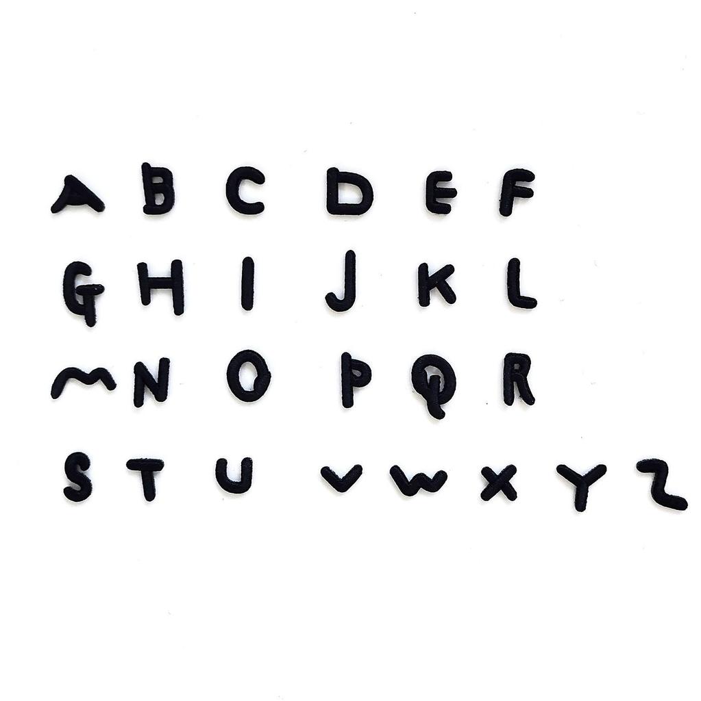 1.5cm Black Artistic Script Embroidered Letters Iron-On Patches - Set of 26