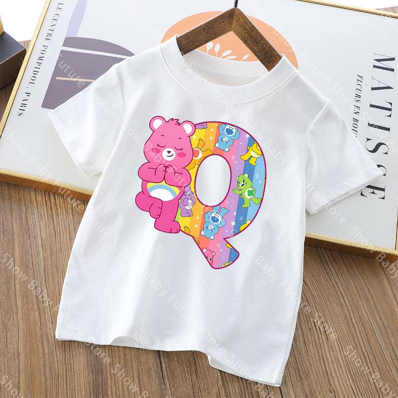 Care Bears Letter AZ T Shirt for Boys Girls Cartoon Name Clothes Tops Summer Breathable Cute Anime Short Sleeve Birthday Gifts