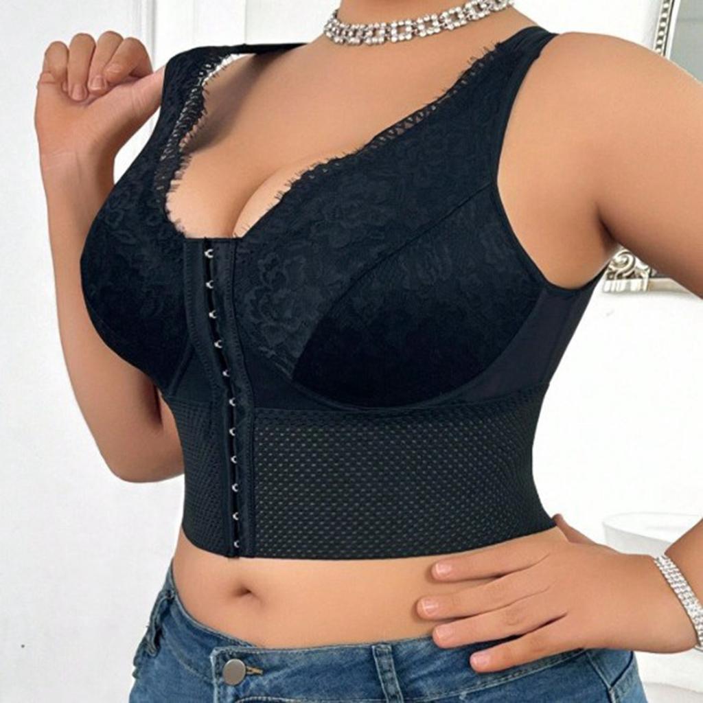 Formende und schlankmachende Damen-Shapewear mit Reißverschluss, verbesserte Version, Drei-Knopf, mit Anhebung, atmungsaktiv mit Spitzen-Ausschnitt