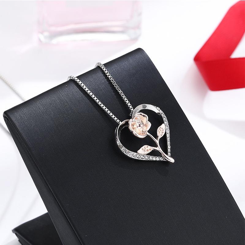 Wish New Fashion Zircon Love Rose Silver Necklace  Rose Necklace Women
