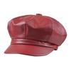 Women Vintage Faux Leather Solid Color Outdoor Beret Painter Flat Hat Peaked