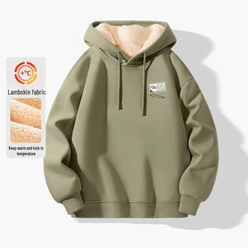 Men's Lambswool Hoodie - Plus Velvet, Thick, Loose Fit, Cold-Resistant, Hooded Jacket for Teens (Autumn/Winter)