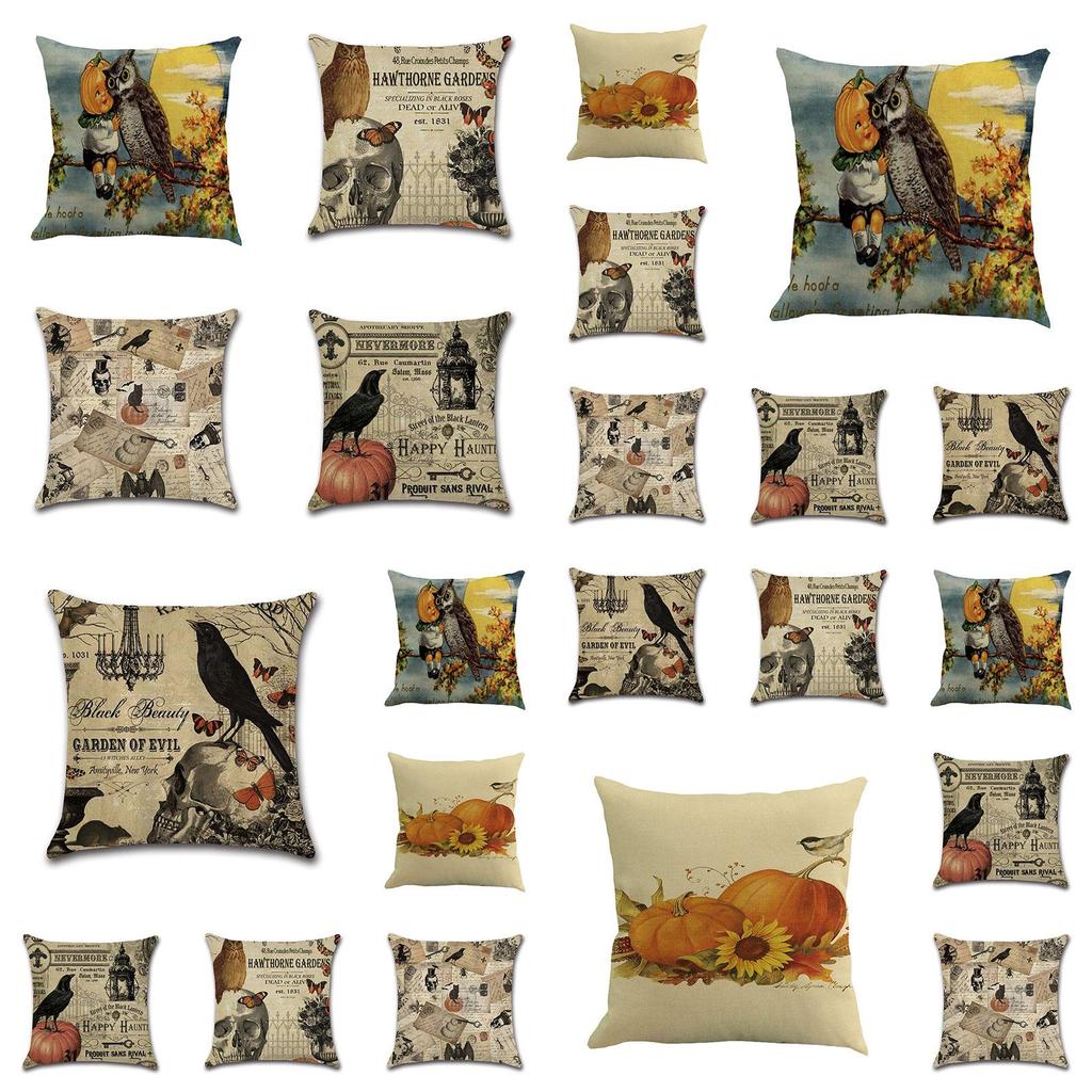 Stylish Cotton Linen Pillow Covers For Halloween Featuring Unique Pumpkin Designs