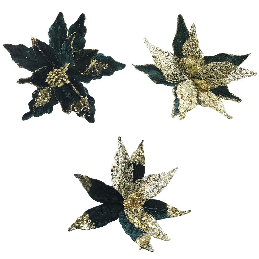 Glitter Christmas Flower Poinsettia Tree Atmosphere Cloth+Plastic Decoration Garden Hanging Wedding Xmas Practical