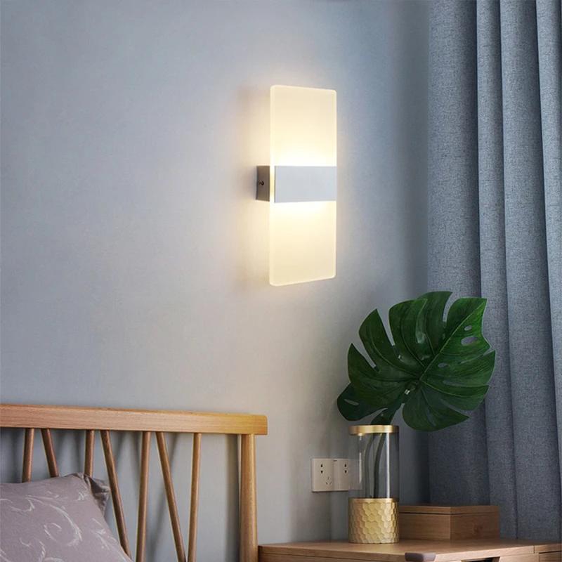 Minimalist LED Acrylic Wall Light AC85-265V Long Style Living Room Corridor Bedroom 6w Bedhead Art Decoration Indoor Wall Lights