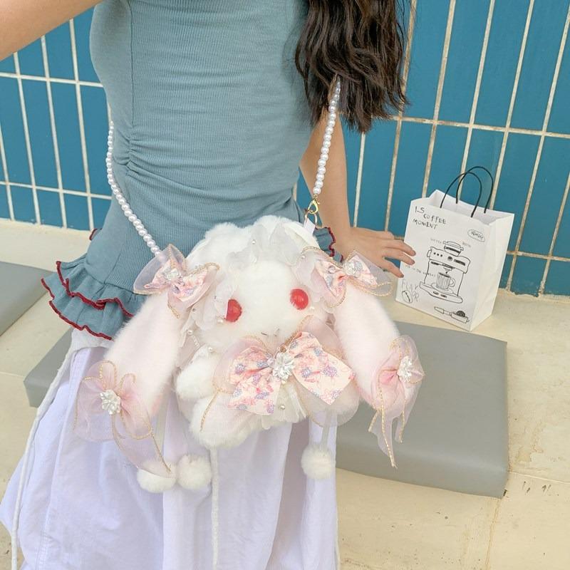 Cute Rabbit Hairy Handmade Lolita Backpack New Girly Heart Sweet Shoulder Backpack Gift