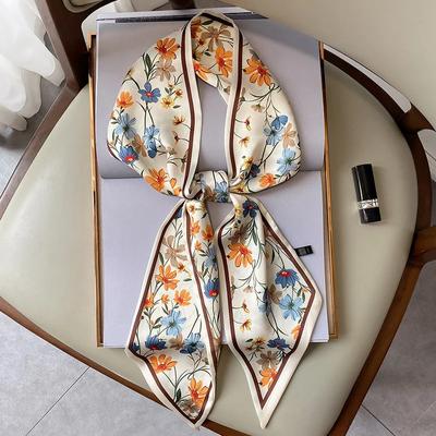 Mode Blumendruck Seide Schmaler Schal Damen Dünner Hals Langer Schal Schmal Büro Dame Schal Bandanas Weibliche Stirnbänder