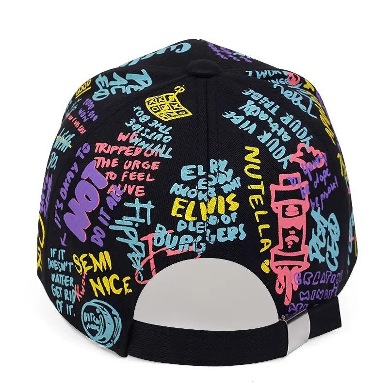 Colorful graffiti hip-hop baseball cap, casual sun protection printed duckbill cap, personalized for men and women