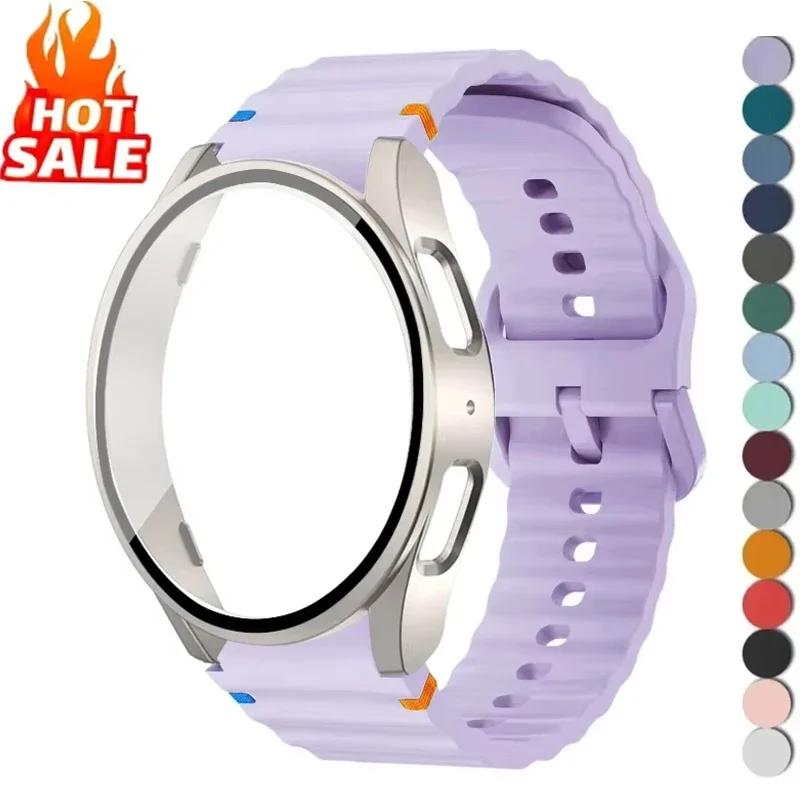 Case+Strap for Samsung Galaxy Watch 7 6 5 4 40mm 44mm Silicone Official Band PC Protector Cover Bumper Accessorie Galaxy Watch 7