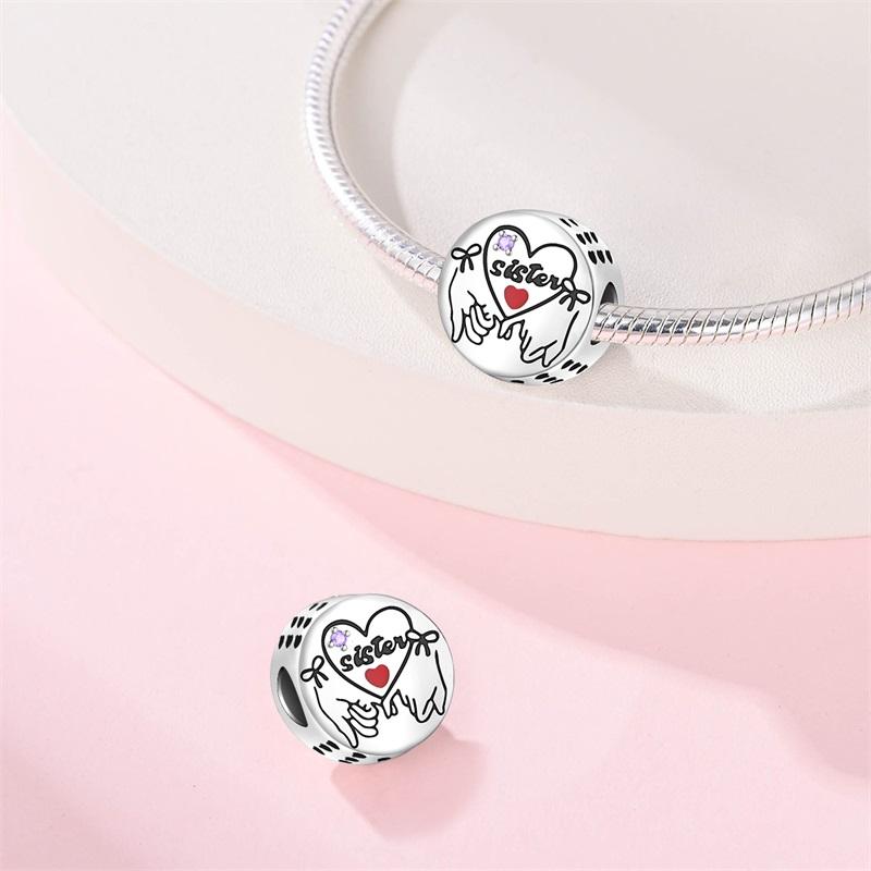 925 Sterling Silver Hand In Hand Retractor Sisters Love Beads Pendants Charms Fit 925 Original DIY Bracelets Jewelry
