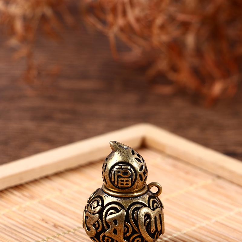 Brass Letters Blessing Lotus Gourd Charms Lucky Keychain Pendants Pill Box Container Bottle