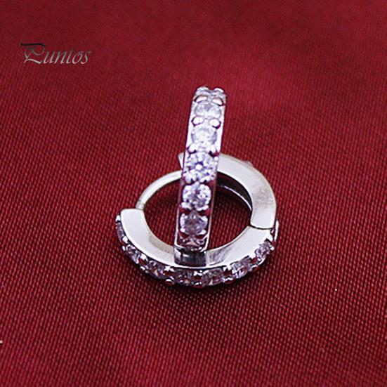 Round Earrings Fashionable Alloy Single Hoop Row Rhinestones for Banquet Rhinestone