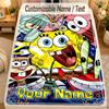 Flannel BlanketSpongeBob Custom Name Text Personalized Soft Warm Throw Blanket Home Decor Gift