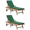 Day and Night - Day and Night Loungers with Cushion 2 Pcs Solid Green Teak Wood
