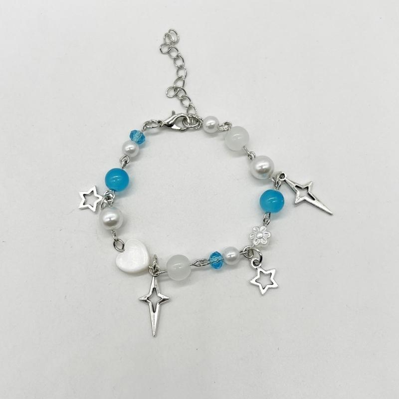 Handmade Flower Beaded Bangle Fashion Star Heart Charm Bracelets Wristband Temperament Bangle Statement Jewelry