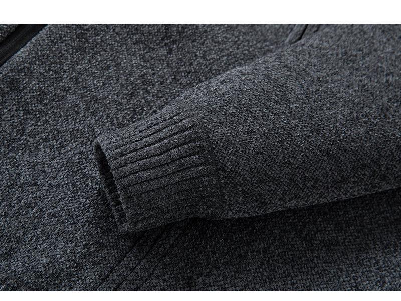 Men's Color Block Stand Collar Knitted Cardigan - Autumn/Winter Plus Velvet Long-Sleeve Sweater