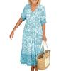 Floral Print Bohemian Maxi Dress Sexy V Neck Beach Party Short Sleeve Flowy Women