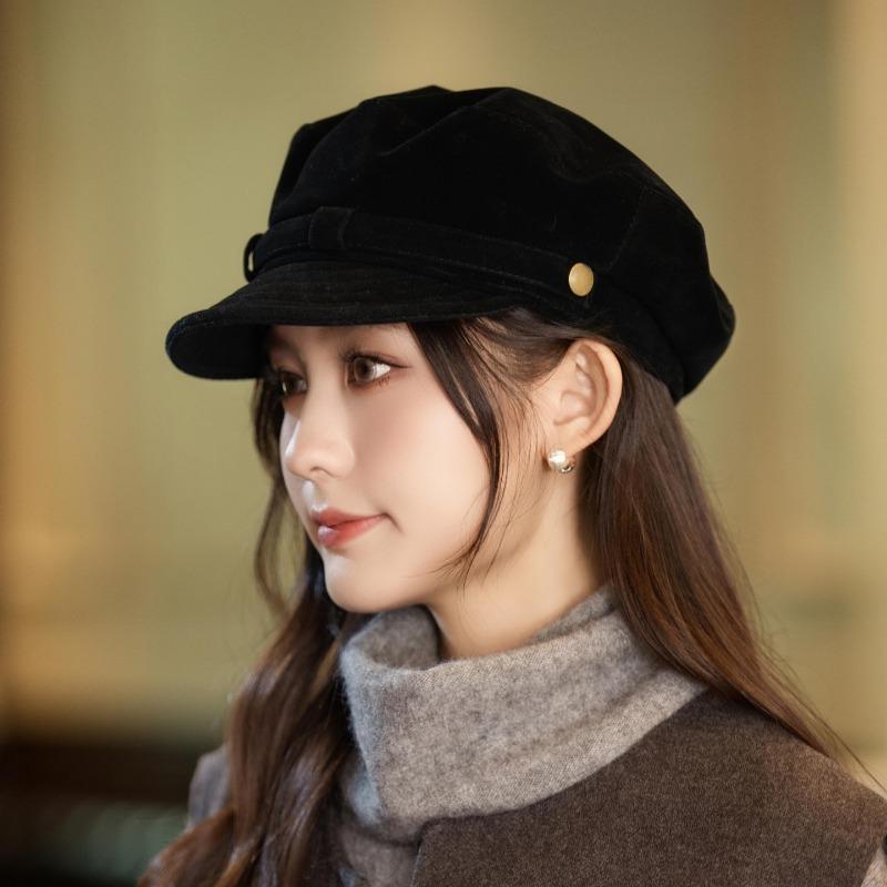 Women S Brown Flat Top Suede Like Korean Style Newsboy Cap