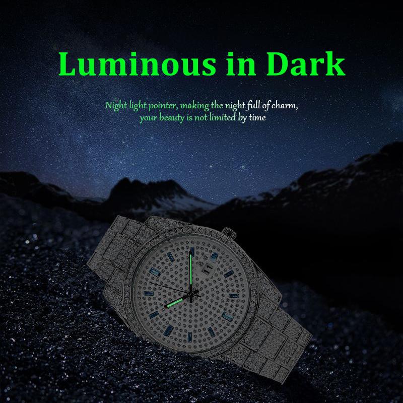 Iced Out Full Diamond Watch for Men Women Luxury Bling Rhinestone Quartz Watch with Date Luminous Hands Waterproof Analog Wrist Watch
