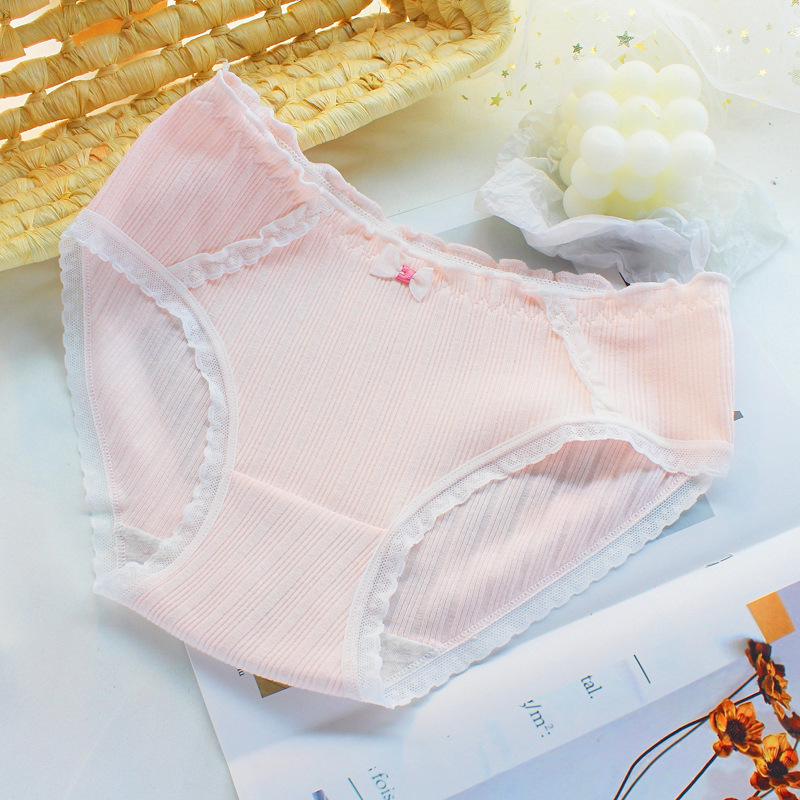 Japanese Floral Lace-Trimmed Mid-Rise Cotton Briefs for Girls and Women