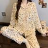 Air cotton pajamas women's autumn and winter long sleeves thickened interlayer warm stars cat student loungewear real shot
